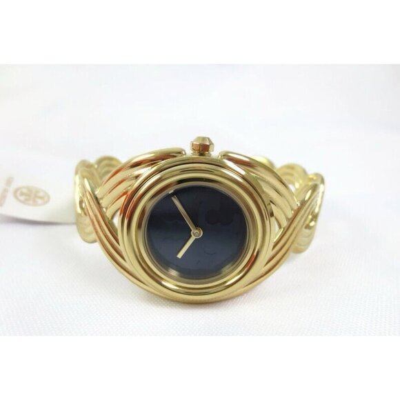 NEW Tory Burch Miller Braided Cuff Bracelet Watch Gold & Navy Blue TBW6213 NIB main image 4
